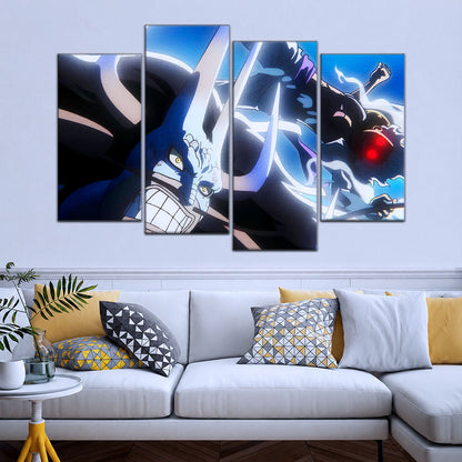 One Piece Canvas Wall Art - Luffy Gear Fifth vs Kaido 5 Piece Split Panel Anime Poster - Framed Ready to Hang Living Room & Man Cave Decor - OP5025