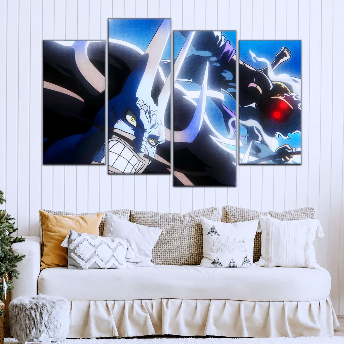 One Piece Canvas Wall Art - Luffy Gear Fifth vs Kaido 5 Piece Split Panel Anime Poster - Framed Ready to Hang Living Room & Man Cave Decor - OP5025