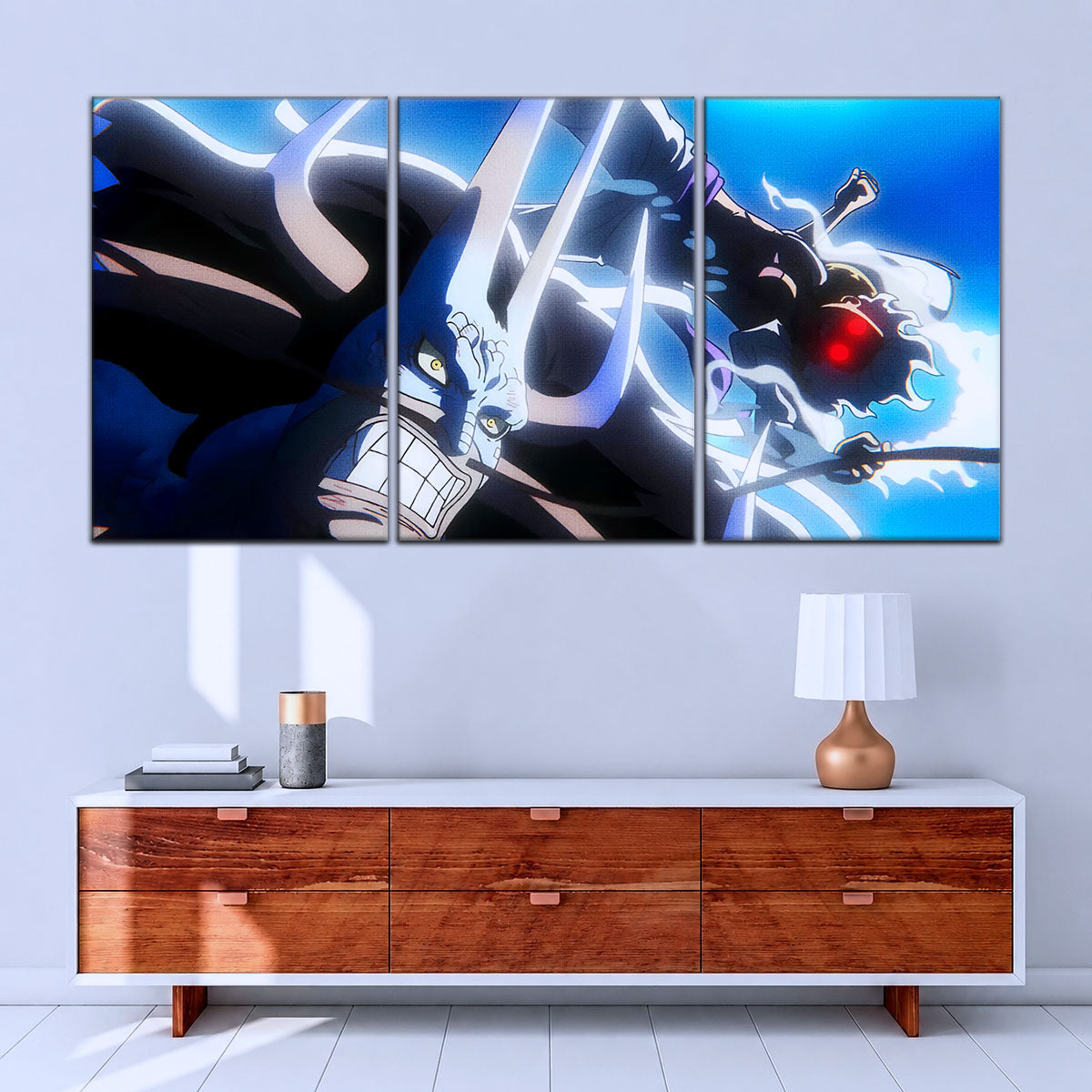 One Piece Canvas Wall Art - Luffy Gear Fifth vs Kaido 5 Piece Split Panel Anime Poster - Framed Ready to Hang Living Room & Man Cave Decor - OP5025