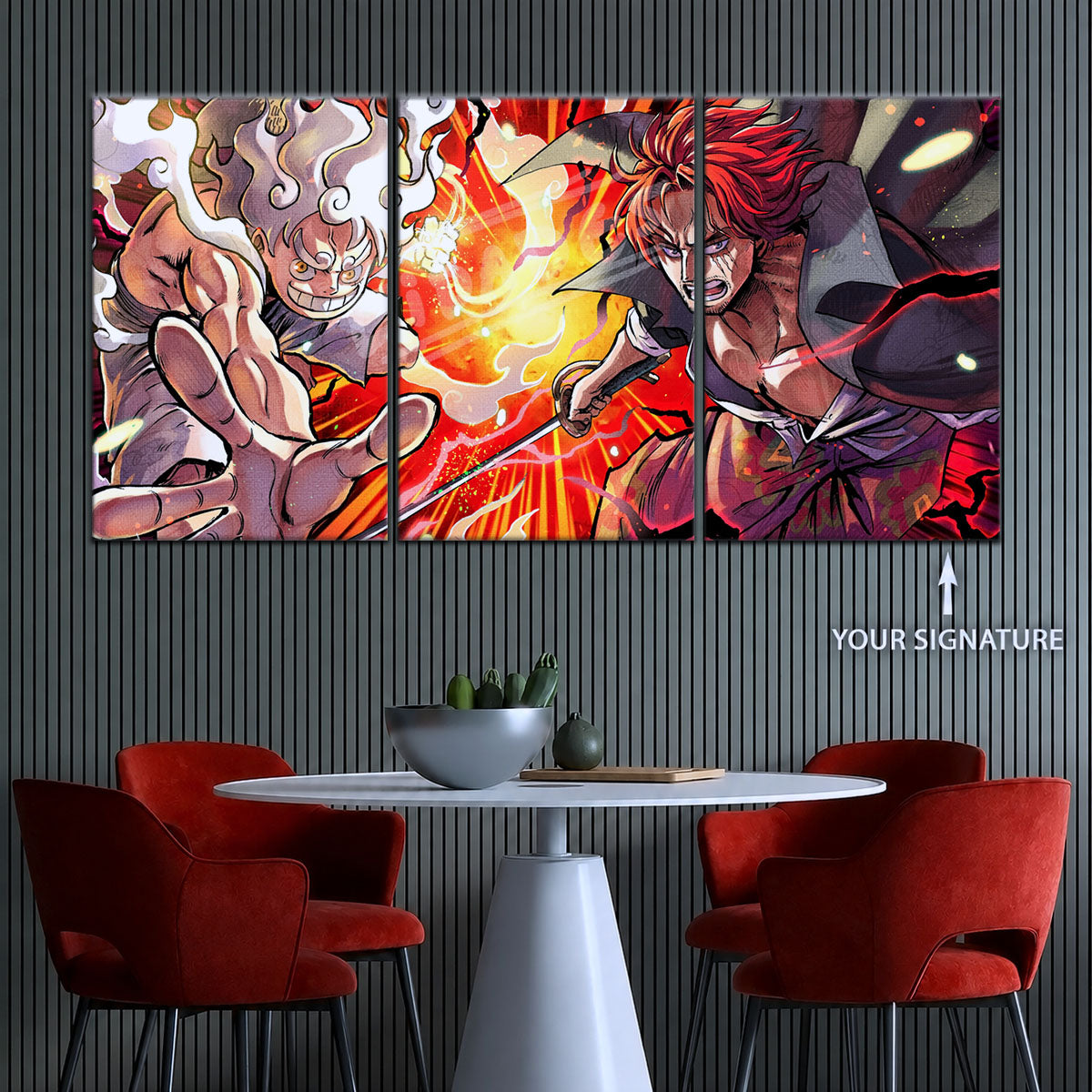 One Piece Canvas Wall Art - Luffy & Shanks 5 Piece Split Panel Anime Poster - Framed Ready to Hang Living Room & Man Cave Decor - OP5026