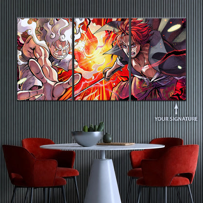 One Piece Canvas Wall Art - Luffy & Shanks 5 Piece Split Panel Anime Poster - Framed Ready to Hang Living Room & Man Cave Decor - OP5026