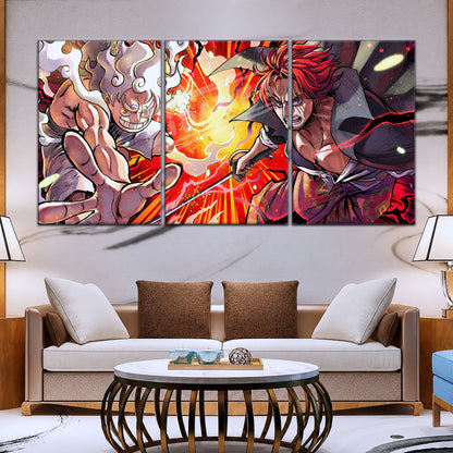 One Piece Canvas Wall Art - Luffy & Shanks 5 Piece Split Panel Anime Poster - Framed Ready to Hang Living Room & Man Cave Decor - OP5026