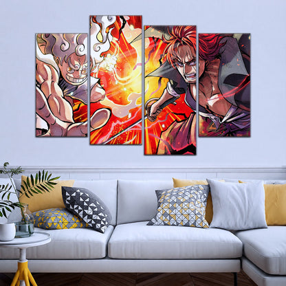 One Piece Canvas Wall Art - Luffy & Shanks 5 Piece Split Panel Anime Poster - Framed Ready to Hang Living Room & Man Cave Decor - OP5026