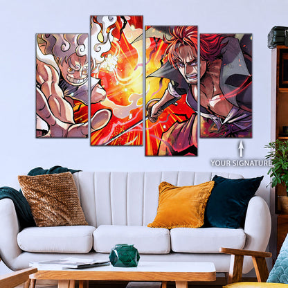 One Piece Canvas Wall Art - Luffy & Shanks 5 Piece Split Panel Anime Poster - Framed Ready to Hang Living Room & Man Cave Decor - OP5026