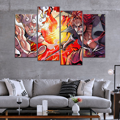 One Piece Canvas Wall Art - Luffy & Shanks 5 Piece Split Panel Anime Poster - Framed Ready to Hang Living Room & Man Cave Decor - OP5026