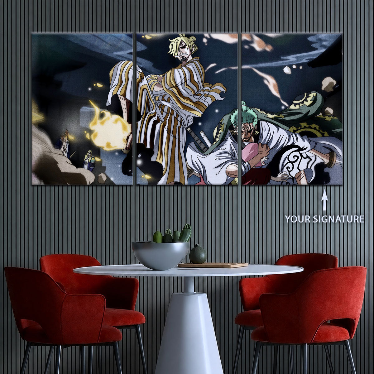 One Piece Canvas Wall Art - Sanji, Zoro & Toko 5 Piece Split Panel Anime Poster - Framed Ready to Hang Living Room & Man Cave Decor - OP5028