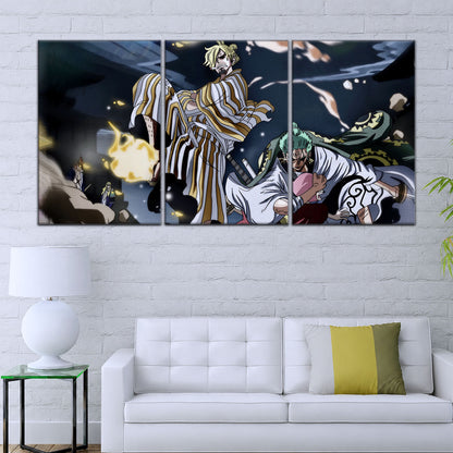 One Piece Canvas Wall Art - Sanji, Zoro & Toko 5 Piece Split Panel Anime Poster - Framed Ready to Hang Living Room & Man Cave Decor - OP5028