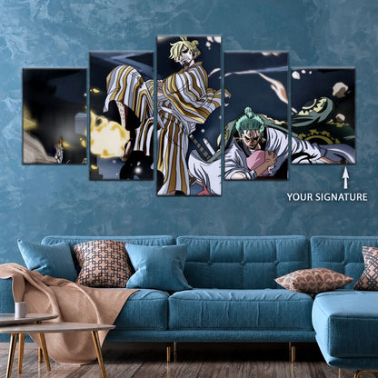 One Piece Canvas Wall Art - Sanji, Zoro & Toko 5 Piece Split Panel Anime Poster - Framed Ready to Hang Living Room & Man Cave Decor - OP5028