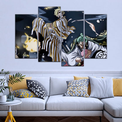 One Piece Canvas Wall Art - Sanji, Zoro & Toko 5 Piece Split Panel Anime Poster - Framed Ready to Hang Living Room & Man Cave Decor - OP5028