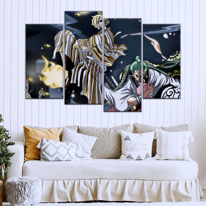One Piece Canvas Wall Art - Sanji, Zoro & Toko 5 Piece Split Panel Anime Poster - Framed Ready to Hang Living Room & Man Cave Decor - OP5028