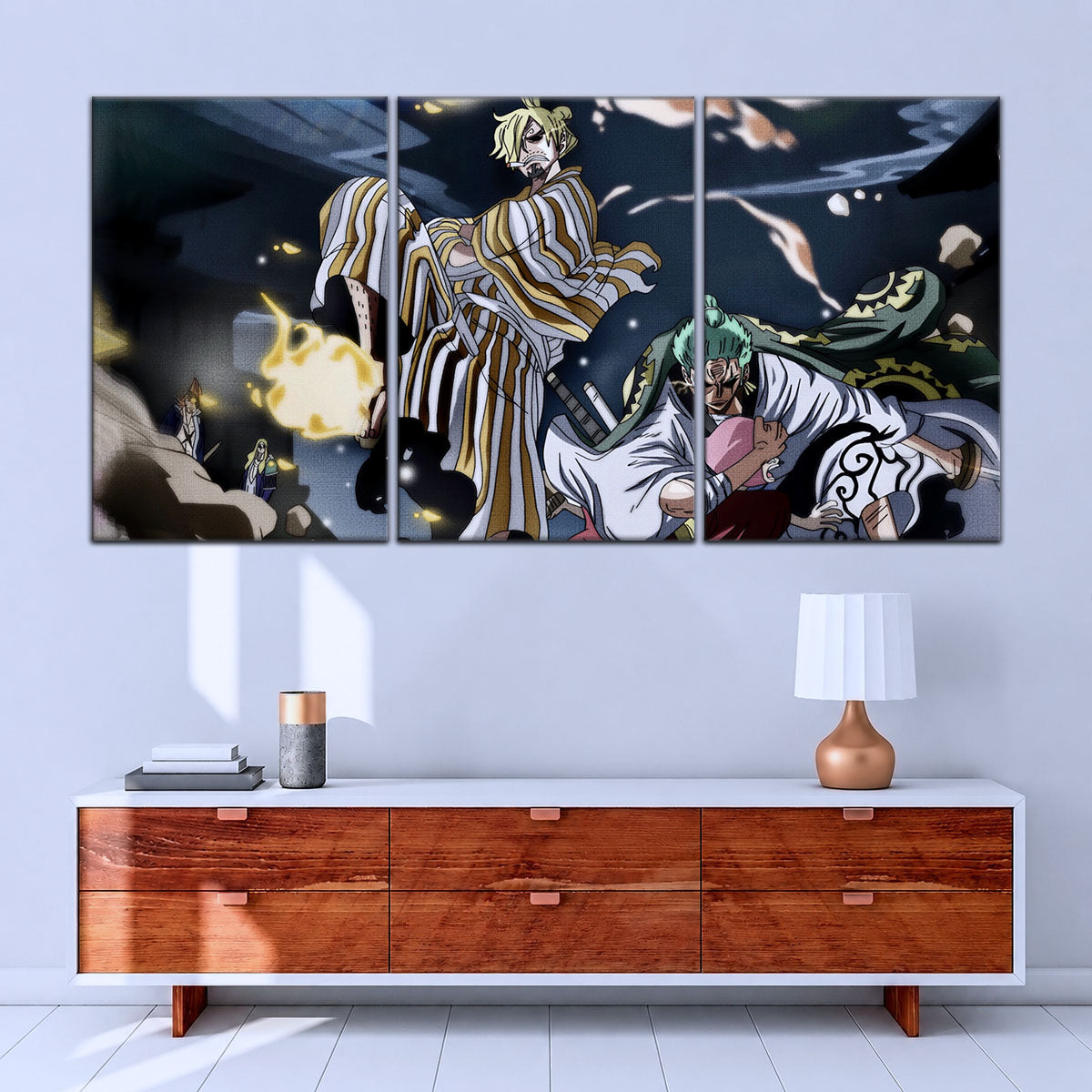 One Piece Canvas Wall Art - Sanji, Zoro & Toko 5 Piece Split Panel Anime Poster - Framed Ready to Hang Living Room & Man Cave Decor - OP5028
