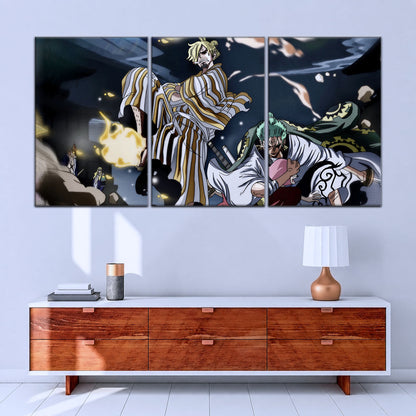 One Piece Canvas Wall Art - Sanji, Zoro & Toko 5 Piece Split Panel Anime Poster - Framed Ready to Hang Living Room & Man Cave Decor - OP5028