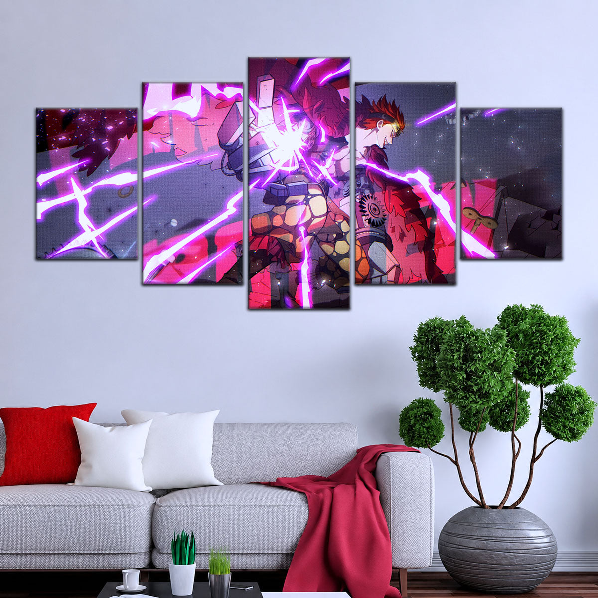 One Piece Canvas Wall Art - Eustass Kid Unleashed 5 Piece Split Panel Anime Poster - Framed Ready to Hang Living Room & Man Cave Decor - OP5030