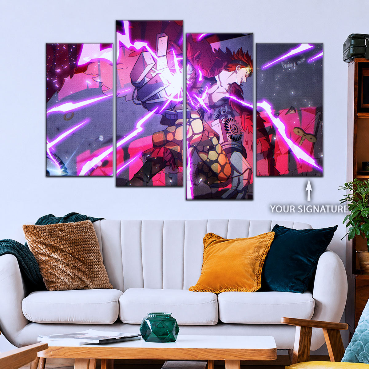 One Piece Canvas Wall Art - Eustass Kid Unleashed 5 Piece Split Panel Anime Poster - Framed Ready to Hang Living Room & Man Cave Decor - OP5030