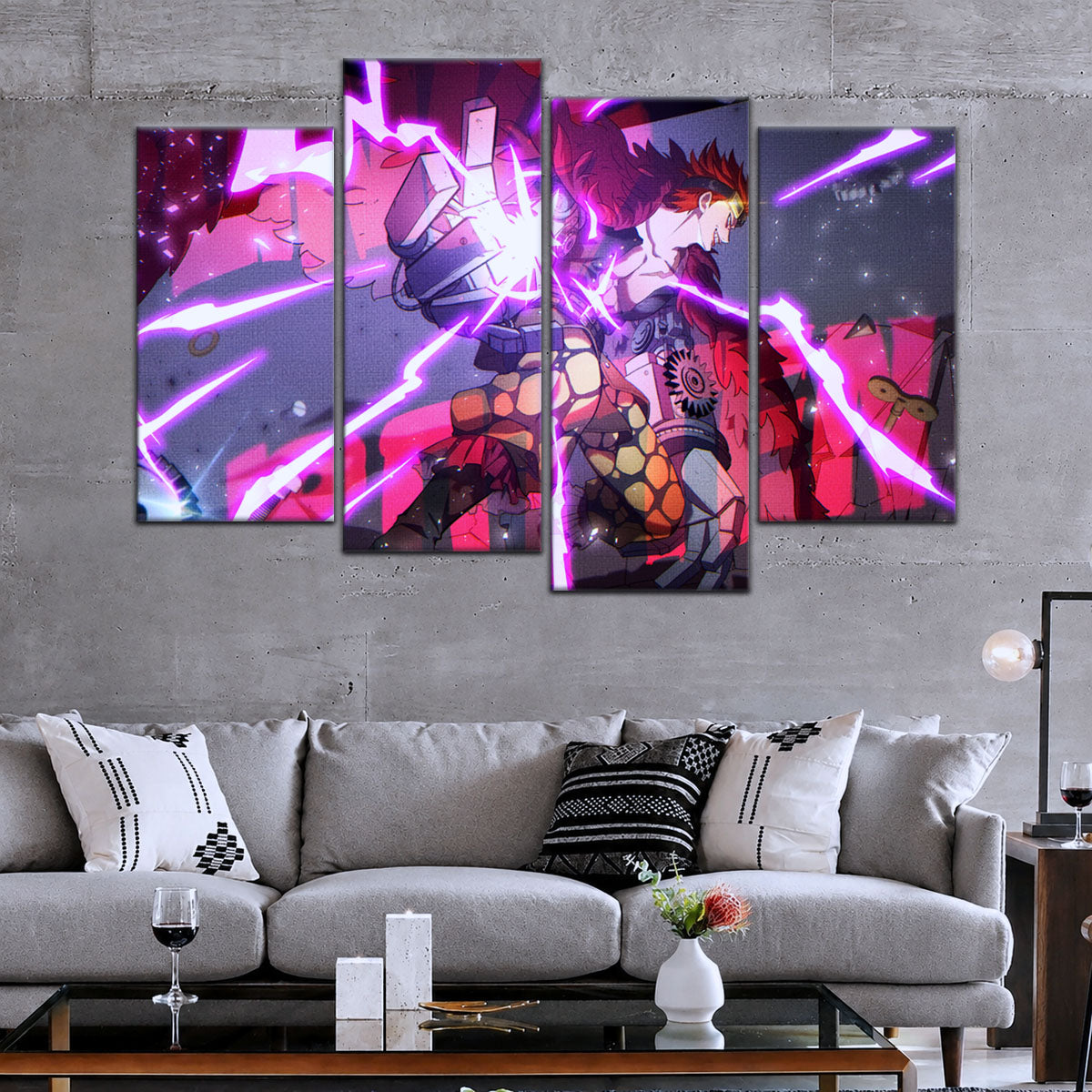 One Piece Canvas Wall Art - Eustass Kid Unleashed 5 Piece Split Panel Anime Poster - Framed Ready to Hang Living Room & Man Cave Decor - OP5030