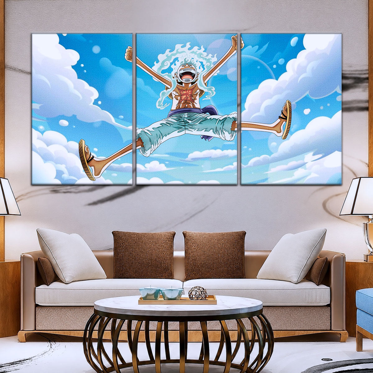 One Piece Canvas Wall Art - Monkey D. Luffy 5 Piece Split Panel Anime Poster - Framed Ready to Hang Living Room & Man Cave Decor - OP5031