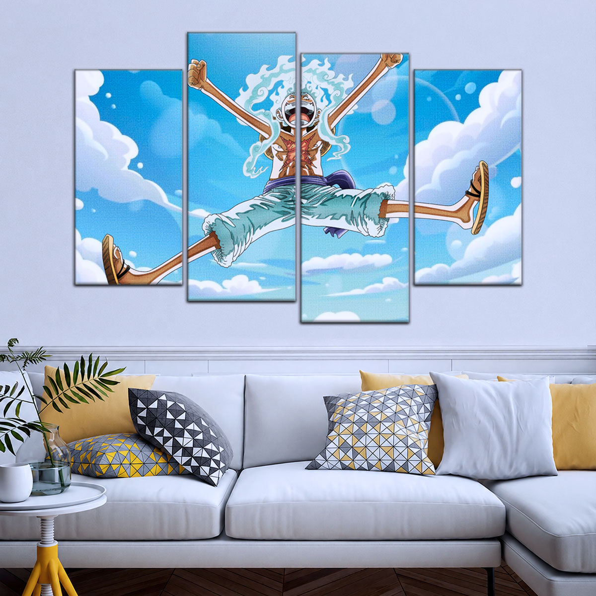 One Piece Canvas Wall Art - Monkey D. Luffy 5 Piece Split Panel Anime Poster - Framed Ready to Hang Living Room & Man Cave Decor - OP5031