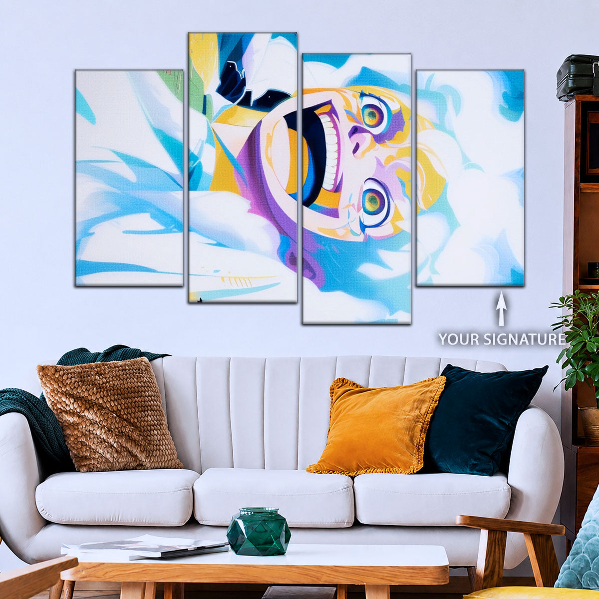 One Piece Canvas Wall Art - Monkey D. Luffy 5 Piece Split Panel Anime Poster - Framed Ready to Hang Living Room & Man Cave Decor - OP5032