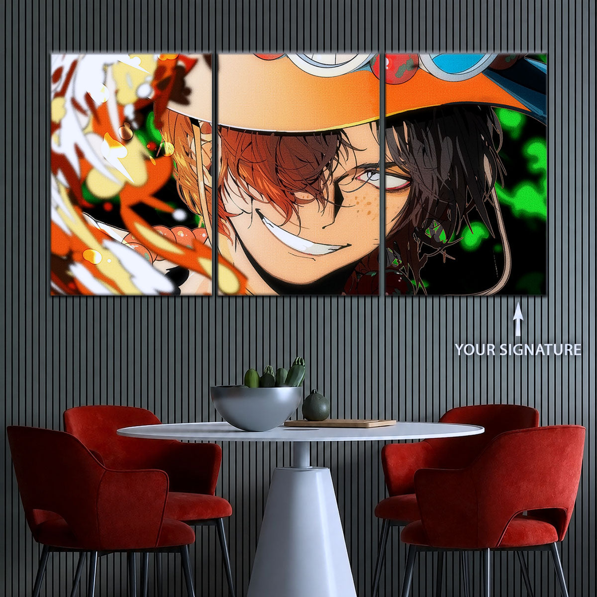 One Piece Canvas Wall Art - Portgas D. Ace Fire Fist 5 Piece Split Panel Anime Poster - Framed Ready to Hang Living Room & Man Cave Decor - OP5034
