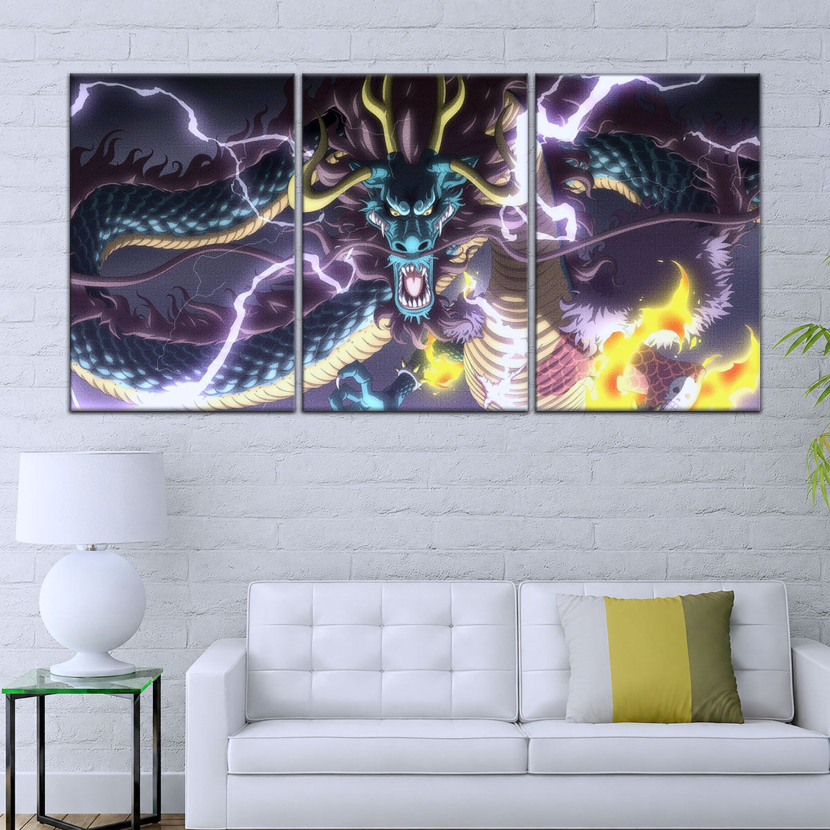 One Piece Canvas Wall Art - Kaido Thunderstorm 5 Piece Split Panel Anime Poster - Framed Ready to Hang Living Room & Man Cave Decor - OP5035