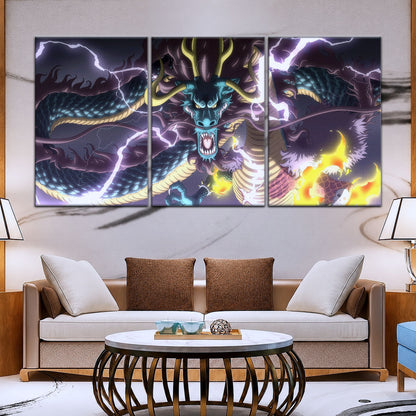 One Piece Canvas Wall Art - Kaido Thunderstorm 5 Piece Split Panel Anime Poster - Framed Ready to Hang Living Room & Man Cave Decor - OP5035