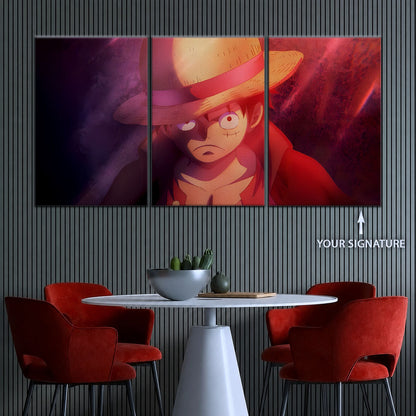 One Piece Canvas Wall Art - Monkey D. Luffy 5 Piece Split Panel Anime Poster - Framed Ready to Hang Living Room & Man Cave Decor - OP5036