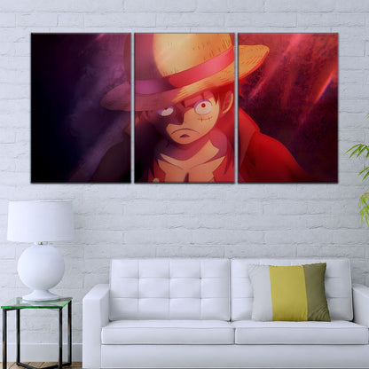 One Piece Canvas Wall Art - Monkey D. Luffy 5 Piece Split Panel Anime Poster - Framed Ready to Hang Living Room & Man Cave Decor - OP5036