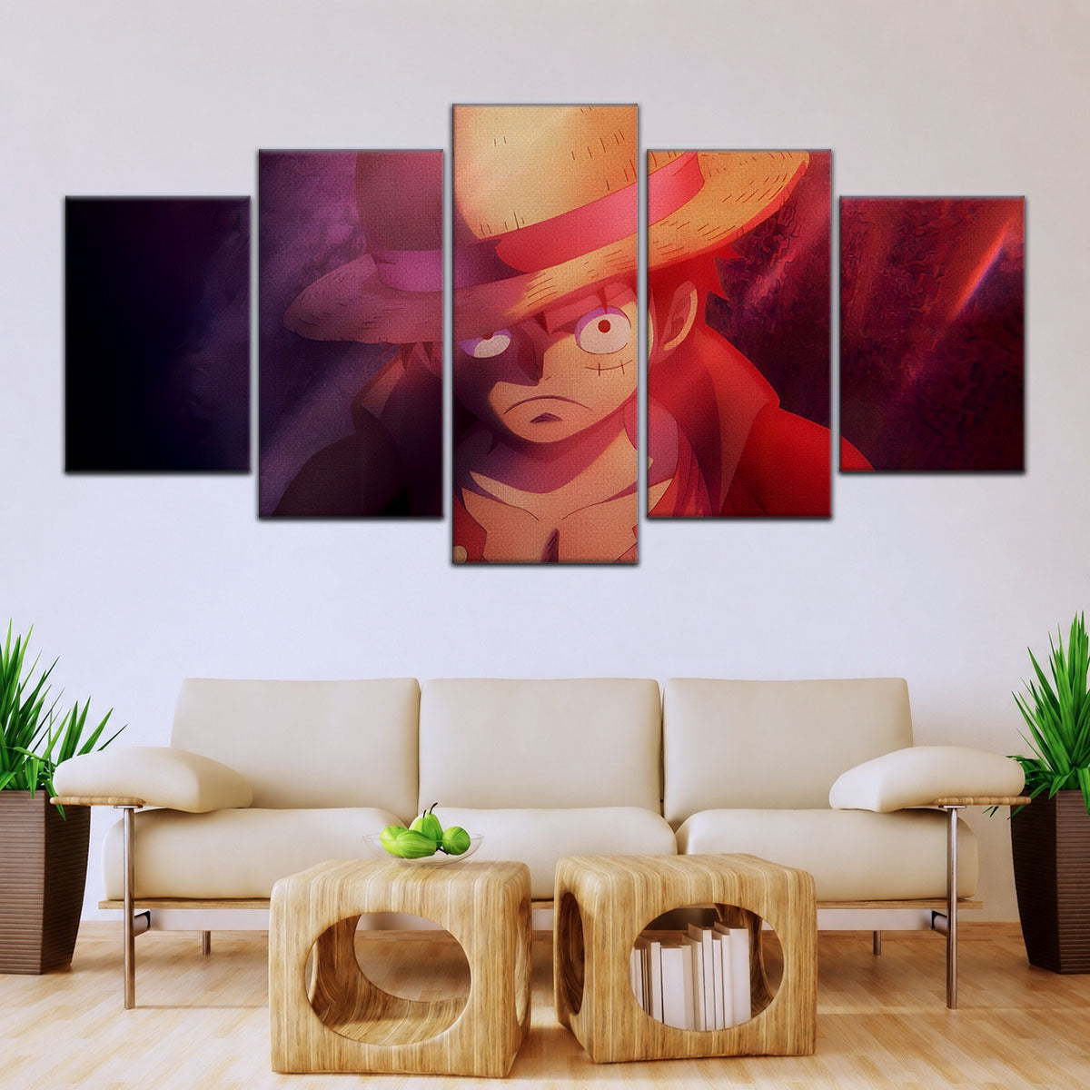One Piece Canvas Wall Art - Monkey D. Luffy 5 Piece Split Panel Anime Poster - Framed Ready to Hang Living Room & Man Cave Decor - OP5036
