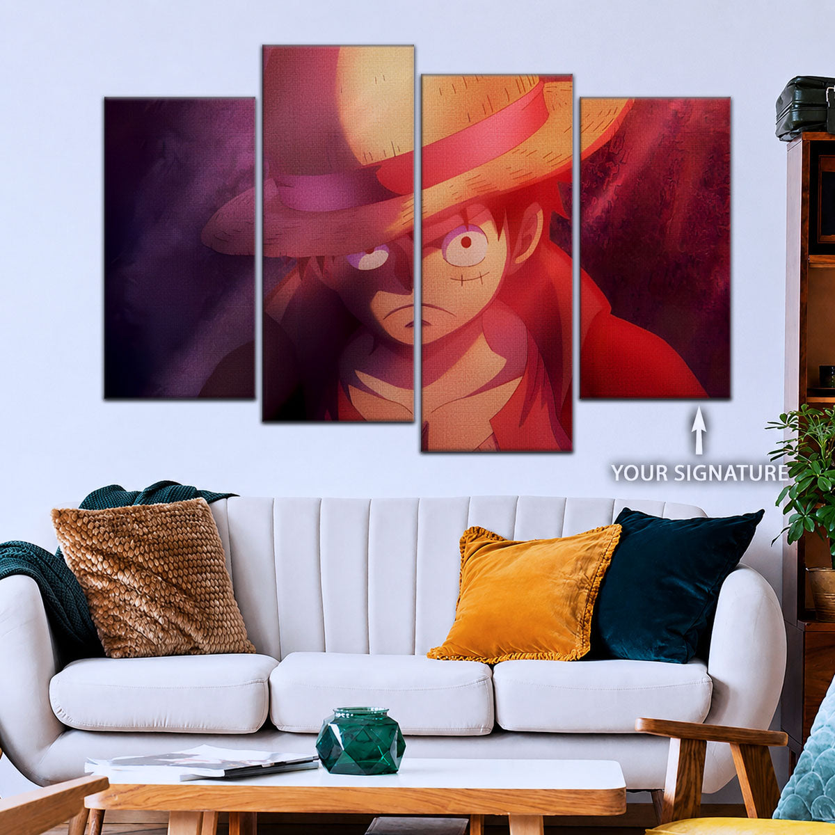 One Piece Canvas Wall Art - Monkey D. Luffy 5 Piece Split Panel Anime Poster - Framed Ready to Hang Living Room & Man Cave Decor - OP5036
