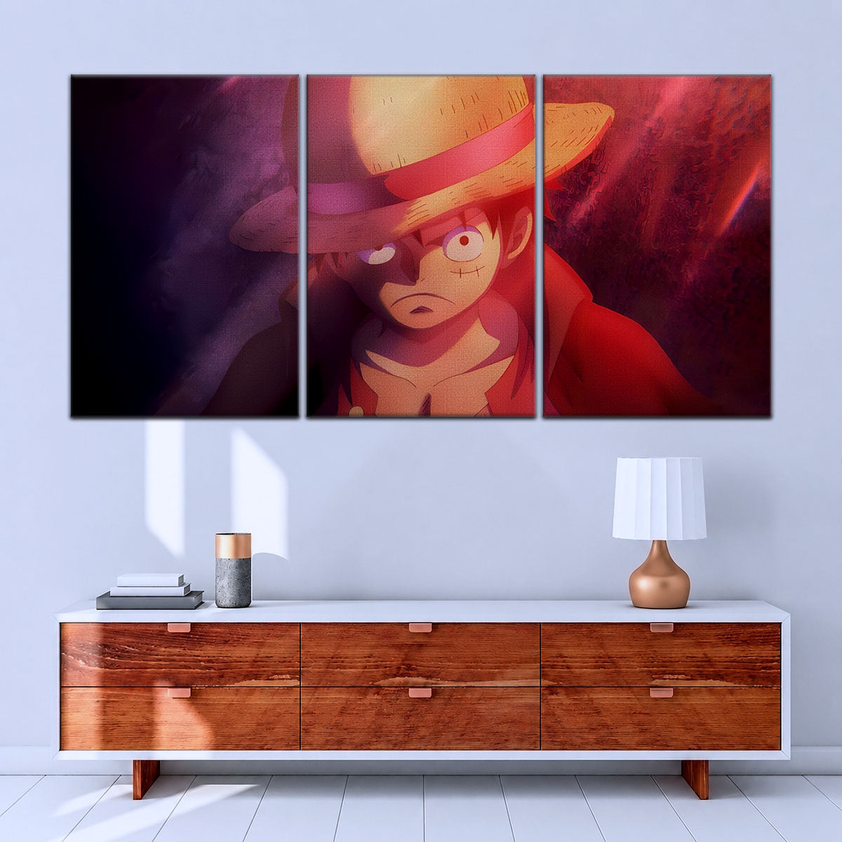 One Piece Canvas Wall Art - Monkey D. Luffy 5 Piece Split Panel Anime Poster - Framed Ready to Hang Living Room & Man Cave Decor - OP5036