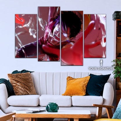 One Piece Canvas Wall Art - Luffy's Fierce Reach 5 Piece Split Panel Anime Poster - Framed Ready to Hang Living Room & Man Cave Decor - OP5037