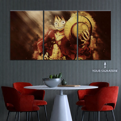 One Piece Canvas Wall Art - Monkey D. Luffy 5 Piece Split Panel Anime Poster - Framed Ready to Hang Living Room & Man Cave Decor - OP5038