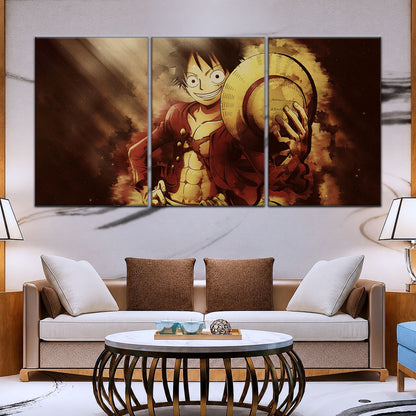 One Piece Canvas Wall Art - Monkey D. Luffy 5 Piece Split Panel Anime Poster - Framed Ready to Hang Living Room & Man Cave Decor - OP5038
