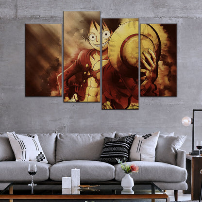 One Piece Canvas Wall Art - Monkey D. Luffy 5 Piece Split Panel Anime Poster - Framed Ready to Hang Living Room & Man Cave Decor - OP5038