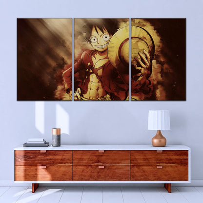 One Piece Canvas Wall Art - Monkey D. Luffy 5 Piece Split Panel Anime Poster - Framed Ready to Hang Living Room & Man Cave Decor - OP5038