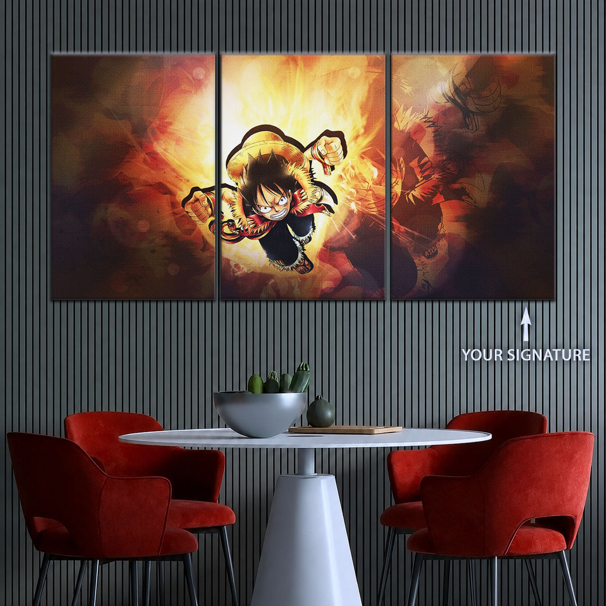 One Piece Canvas Wall Art - Monkey D. Luffy 5 Piece Split Panel Anime Poster - Framed Ready to Hang Living Room & Man Cave Decor - OP5039