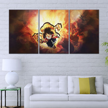 One Piece Canvas Wall Art - Monkey D. Luffy 5 Piece Split Panel Anime Poster - Framed Ready to Hang Living Room & Man Cave Decor - OP5039