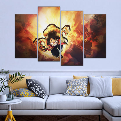 One Piece Canvas Wall Art - Monkey D. Luffy 5 Piece Split Panel Anime Poster - Framed Ready to Hang Living Room & Man Cave Decor - OP5039