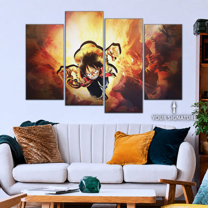One Piece Canvas Wall Art - Monkey D. Luffy 5 Piece Split Panel Anime Poster - Framed Ready to Hang Living Room & Man Cave Decor - OP5039