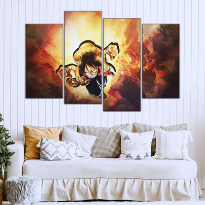 One Piece Canvas Wall Art - Monkey D. Luffy 5 Piece Split Panel Anime Poster - Framed Ready to Hang Living Room & Man Cave Decor - OP5039