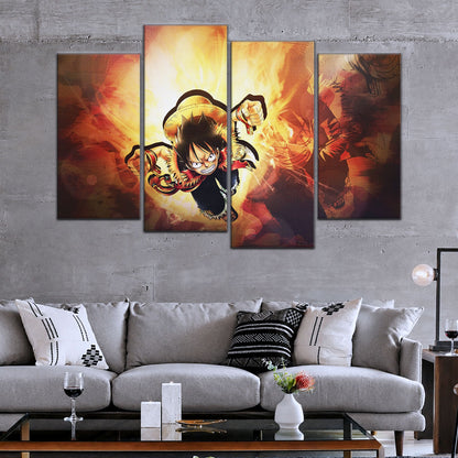 One Piece Canvas Wall Art - Monkey D. Luffy 5 Piece Split Panel Anime Poster - Framed Ready to Hang Living Room & Man Cave Decor - OP5039