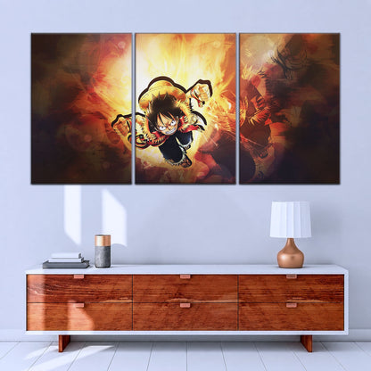 One Piece Canvas Wall Art - Monkey D. Luffy 5 Piece Split Panel Anime Poster - Framed Ready to Hang Living Room & Man Cave Decor - OP5039