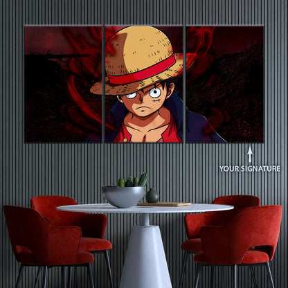 One Piece Canvas Wall Art - Monkey D. Luffy 5 Piece Split Panel Anime Poster - Framed Ready to Hang Living Room & Man Cave Decor - OP5040
