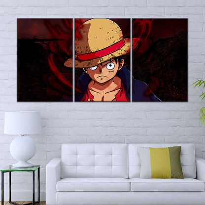 One Piece Canvas Wall Art - Monkey D. Luffy 5 Piece Split Panel Anime Poster - Framed Ready to Hang Living Room & Man Cave Decor - OP5040