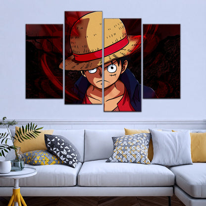One Piece Canvas Wall Art - Monkey D. Luffy 5 Piece Split Panel Anime Poster - Framed Ready to Hang Living Room & Man Cave Decor - OP5040