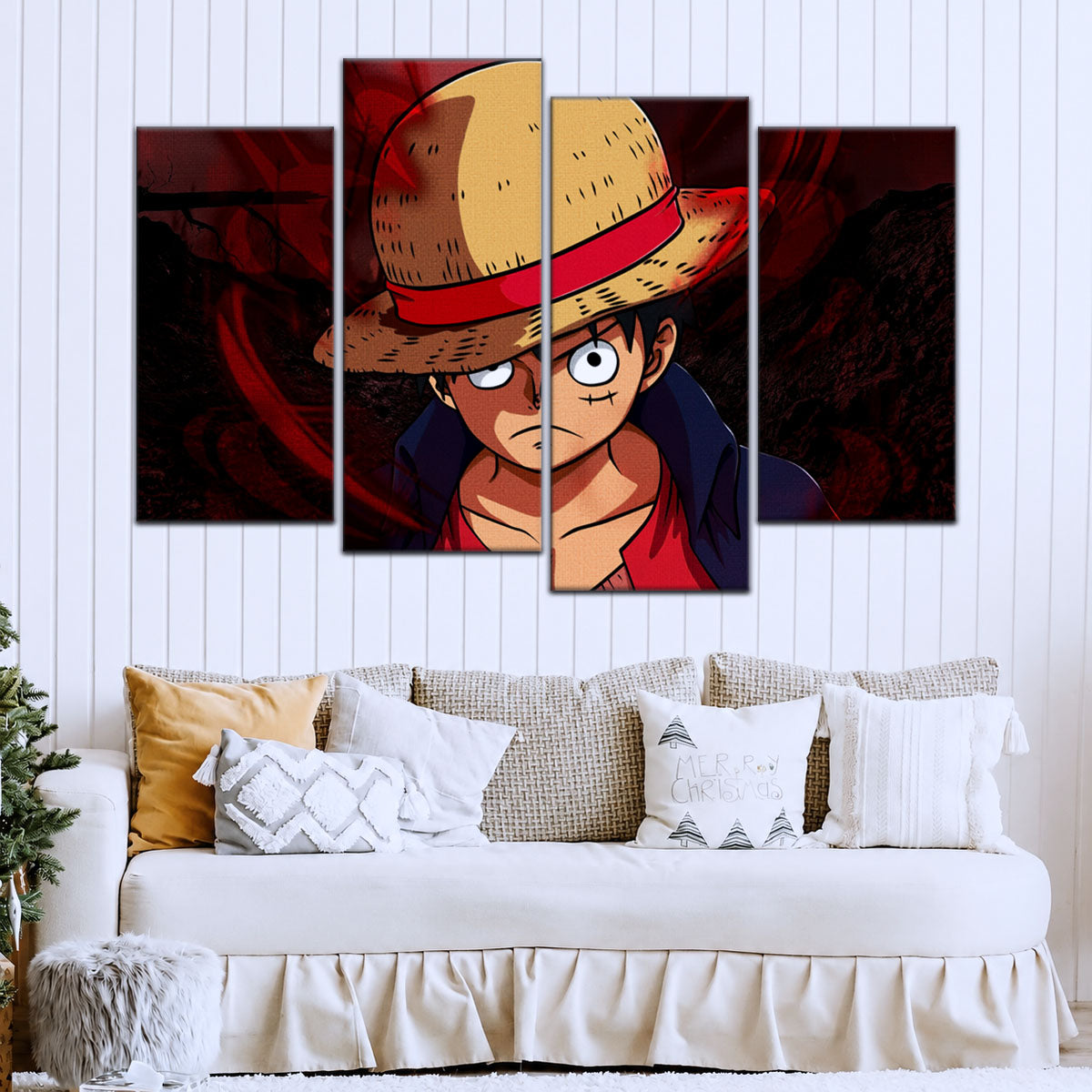 One Piece Canvas Wall Art - Monkey D. Luffy 5 Piece Split Panel Anime Poster - Framed Ready to Hang Living Room & Man Cave Decor - OP5040