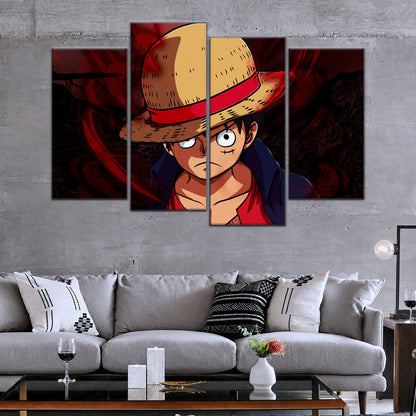 One Piece Canvas Wall Art - Monkey D. Luffy 5 Piece Split Panel Anime Poster - Framed Ready to Hang Living Room & Man Cave Decor - OP5040