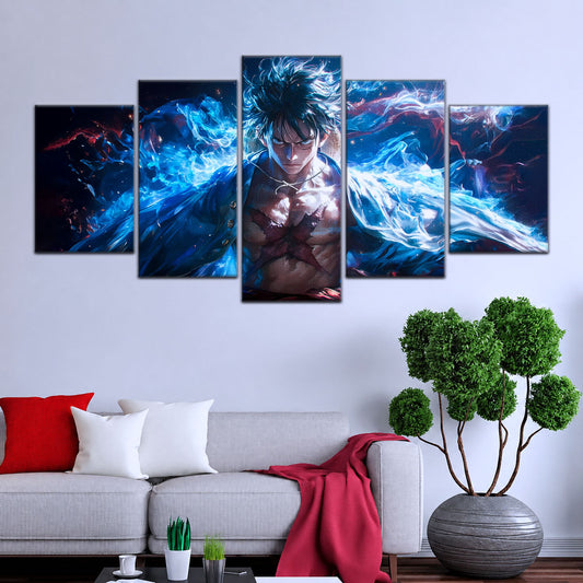 One Piece Canvas Wall Art - Monkey D. Luffy 5 Piece Split Panel Anime Poster - Framed Ready to Hang Living Room & Man Cave Decor - OP5041
