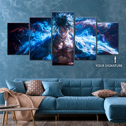 One Piece Canvas Wall Art - Monkey D. Luffy 5 Piece Split Panel Anime Poster - Framed Ready to Hang Living Room & Man Cave Decor - OP5041
