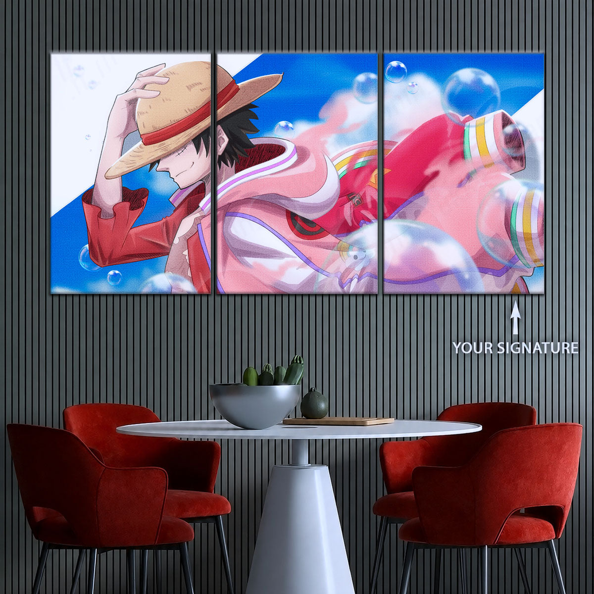 One Piece Canvas Wall Art - Monkey D. Luffy 5 Piece Split Panel Anime Poster - Framed Ready to Hang Living Room & Man Cave Decor - OP5042
